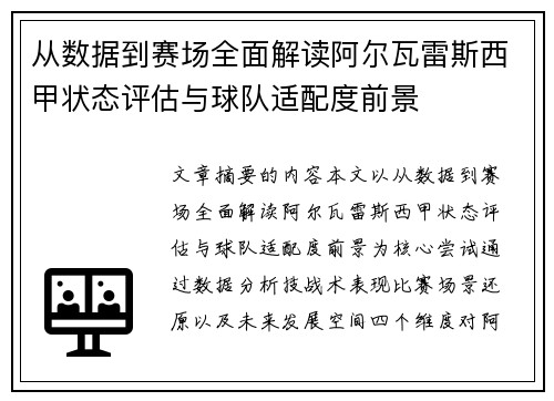 从数据到赛场全面解读阿尔瓦雷斯西甲状态评估与球队适配度前景